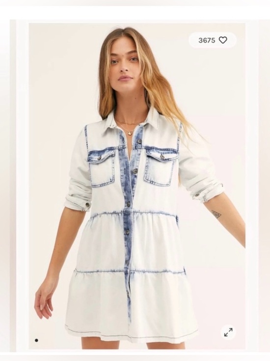 Free People Dresses & Skirts - Free People Nicole Shirt Dress Long Sleeve Washed Denim - size Medium